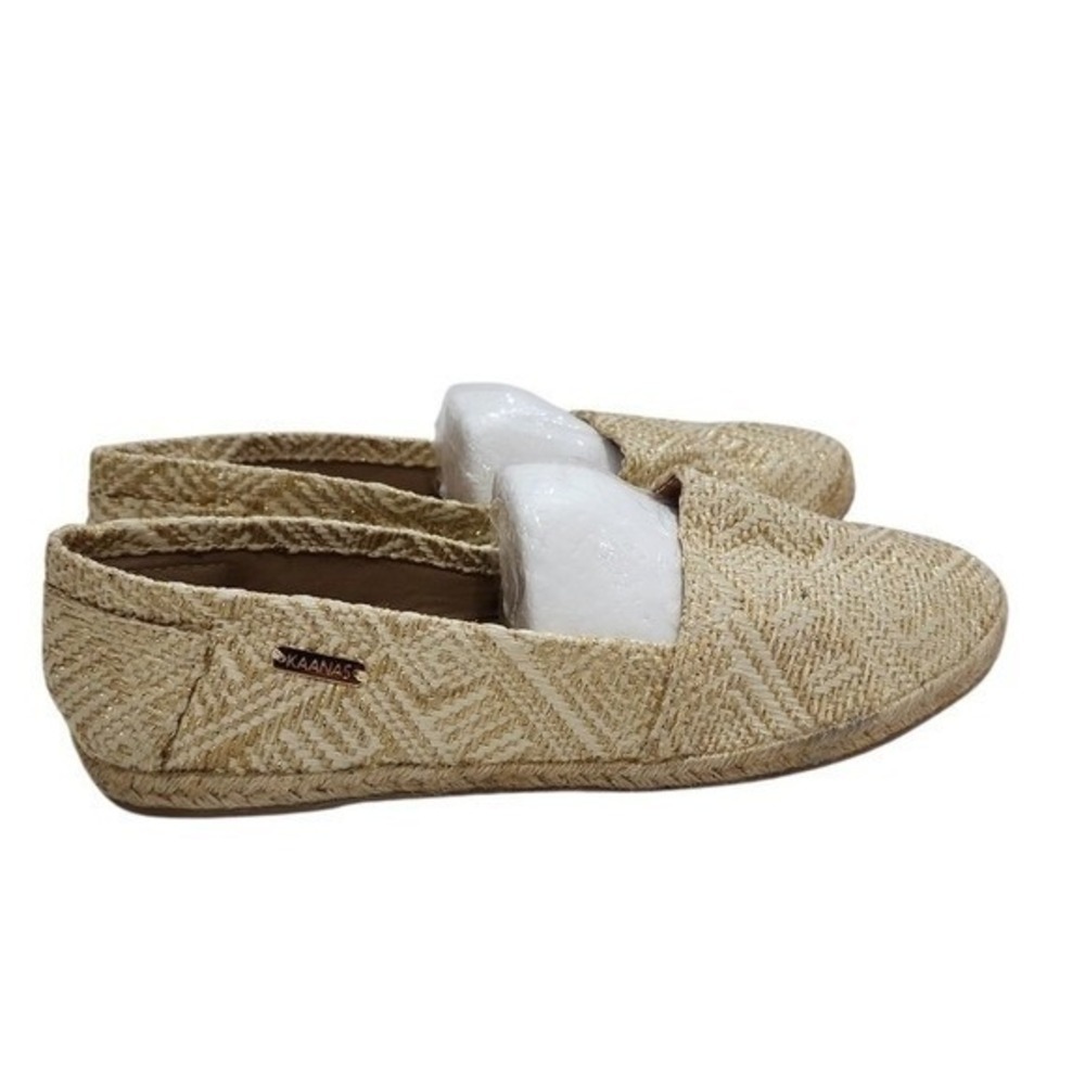 KAANAS Espadrille Flats Womens 39 US 8.5 Gold Woven Geometric Summer Boho Chic